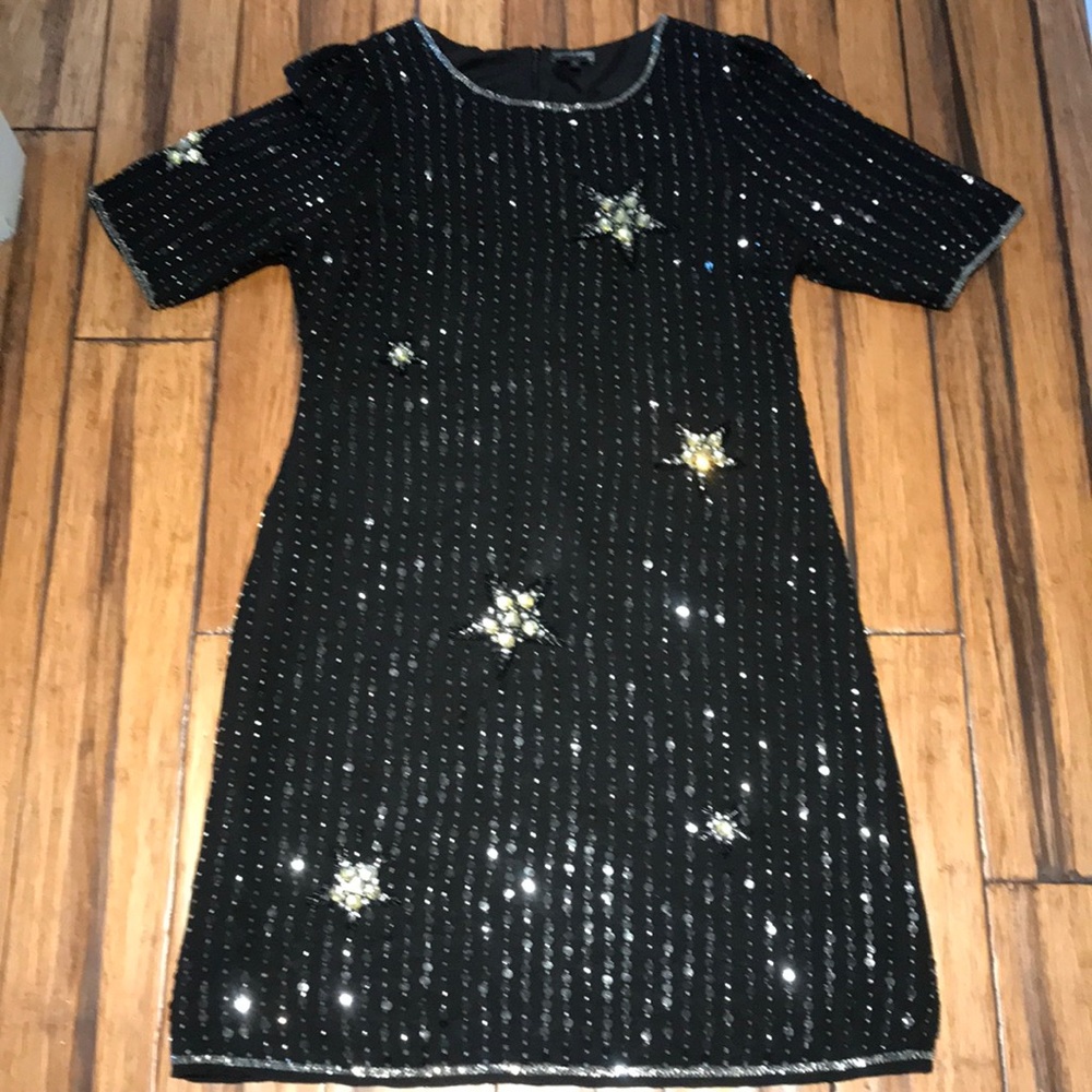 Black sequin and rhinestone cocktail dress